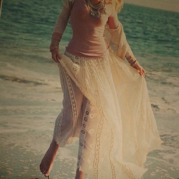 NEW Free People ONE Ribbon Corset Maxi Skirt XS Ivory Lace - Picture 1 of 16